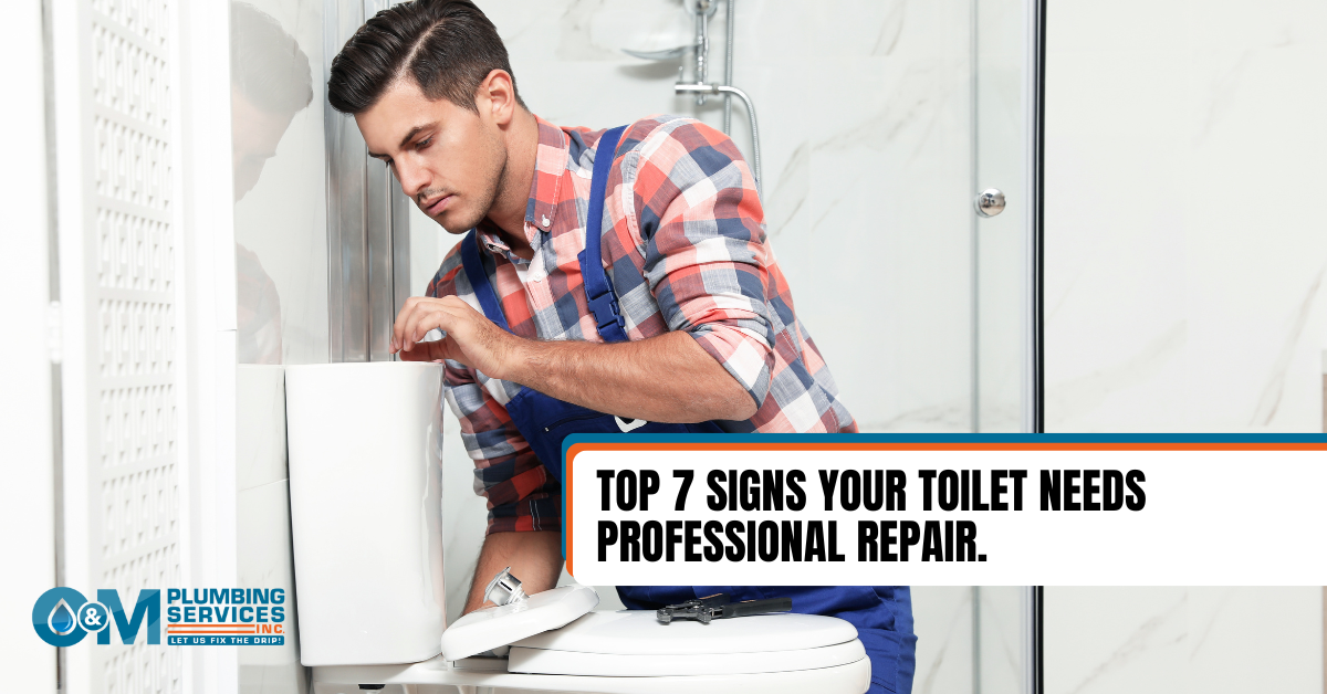 O&M Plumbing Professional repairing a toilet seat.