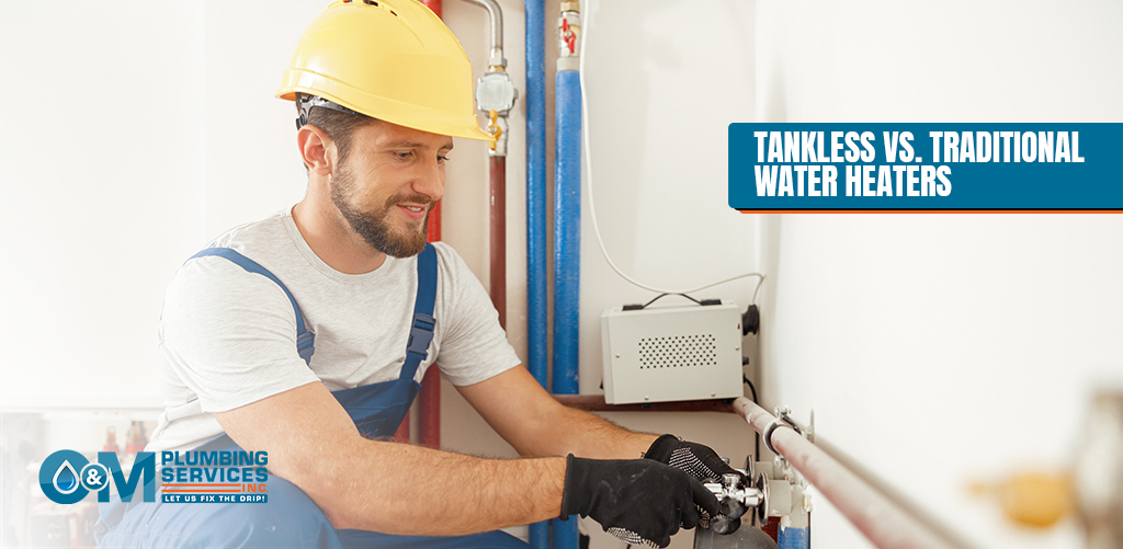 O&M Plumbing Professional Installing a Water Heater.